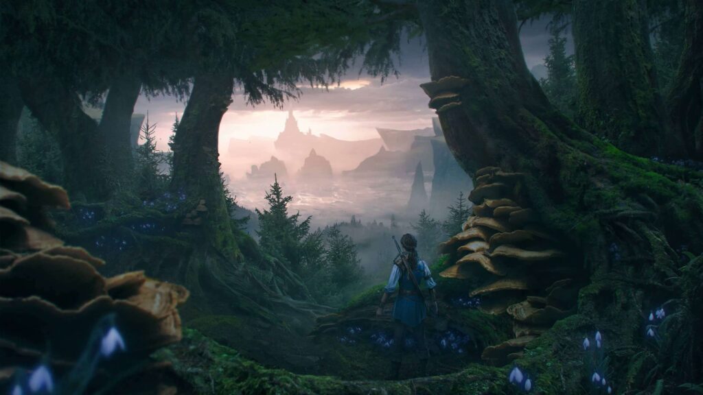 Fable concept art featuring a rider approaching a village