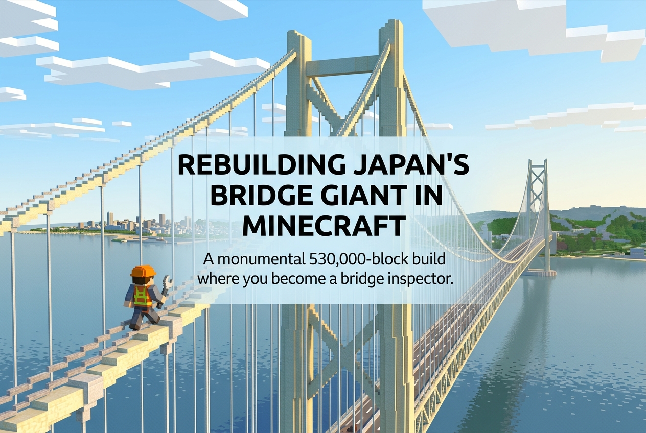 Japan’s Akashi Kaikyo Bridge Rebuilt at Full Scale in Minecraft with 530,000 Blocks