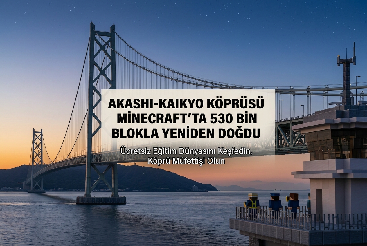 Akashi-Kaikyo Köprüsü Minecraft’ta Gerçek Boyutlarıyla Yeniden Yaratıldı: 530.000 Blokla İnşa Edilen Eğitim Dünyası